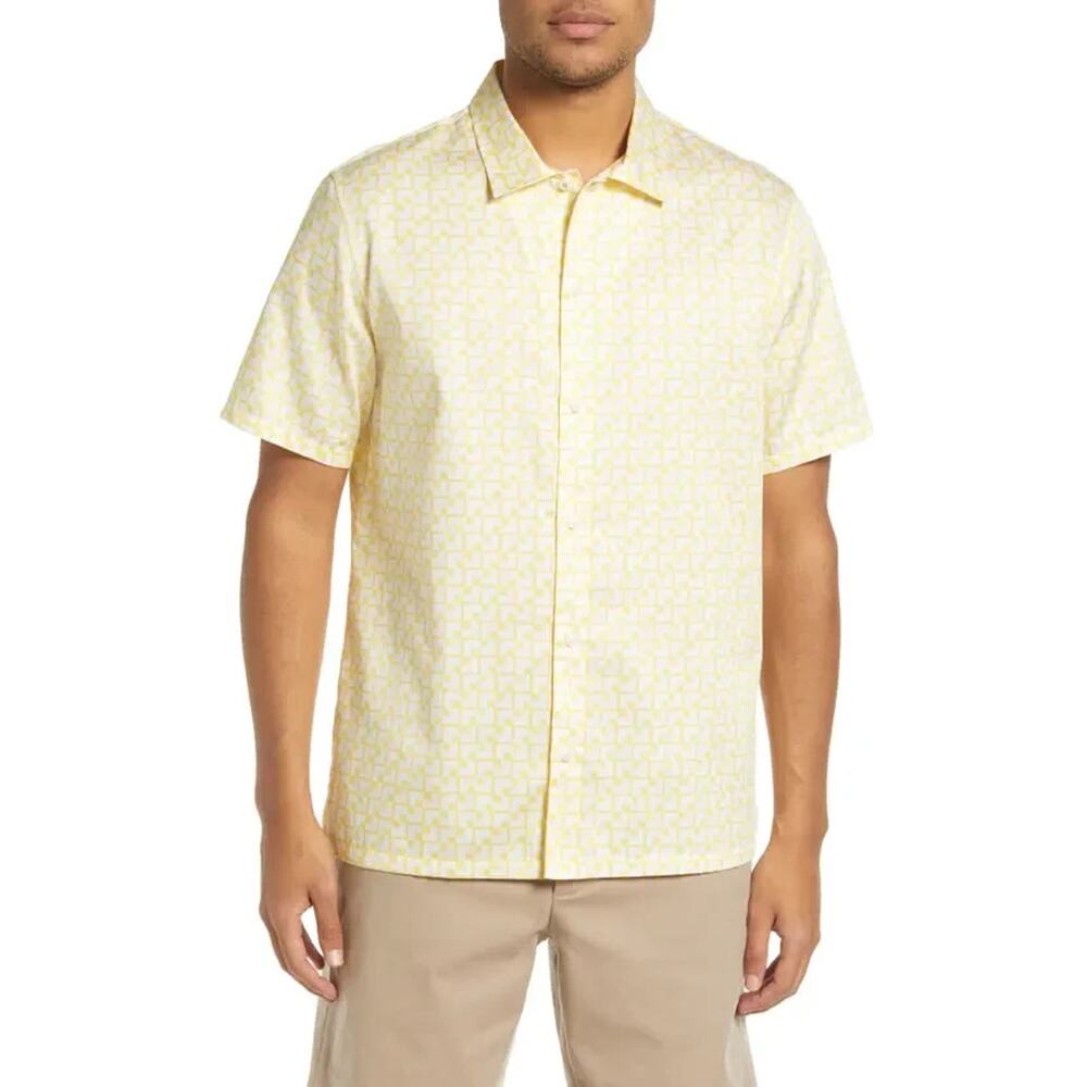 TED BAKER Tiser Geo Short Sleeve Cotton Button up Shirt Yellow 7 3XL